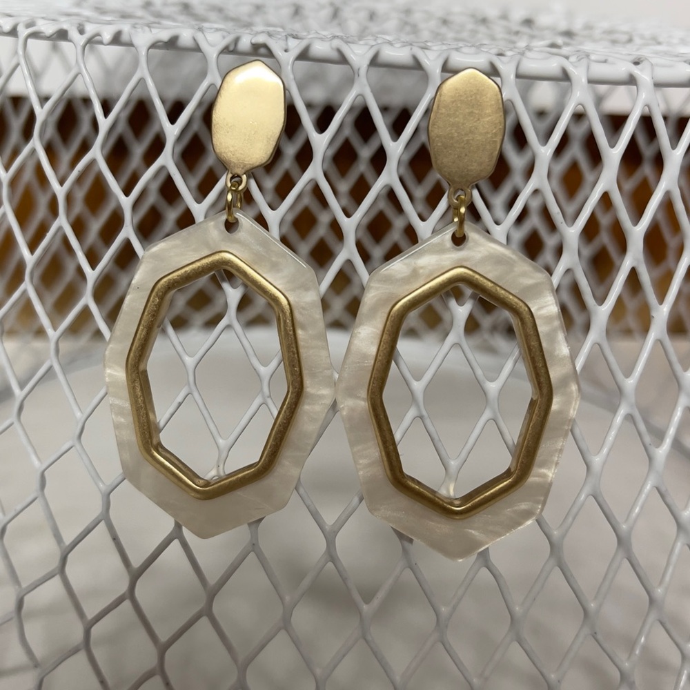 Matte Gold and Cream Geometric Earrings